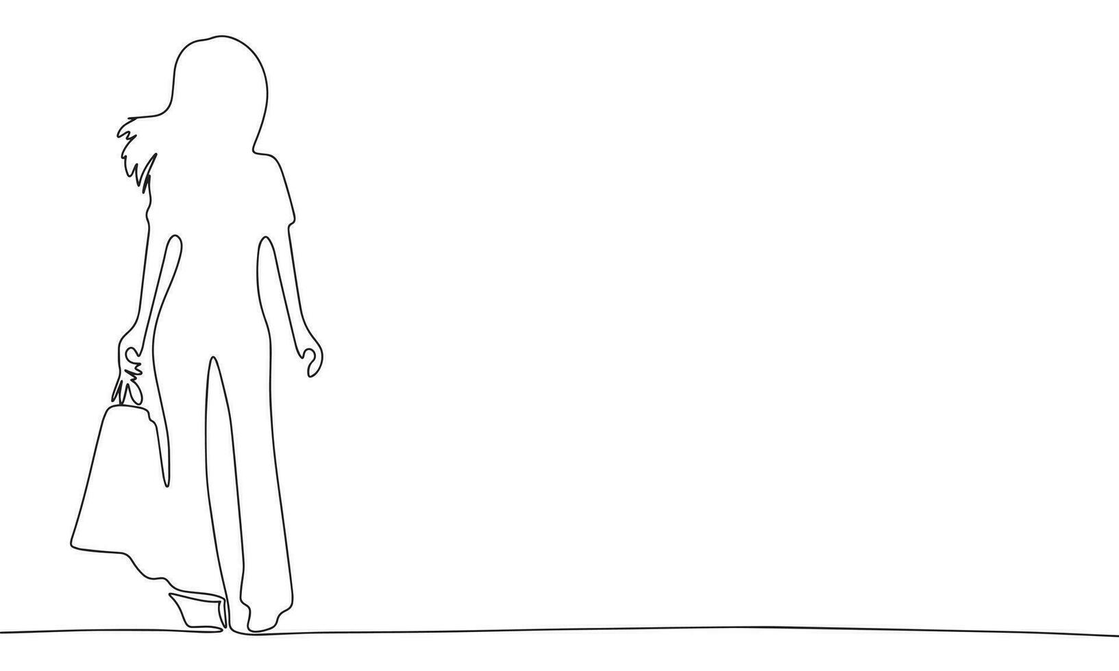 Shopping woman one line continuous vector illustraiton. Concept shop banner. Line art, outline silhouette