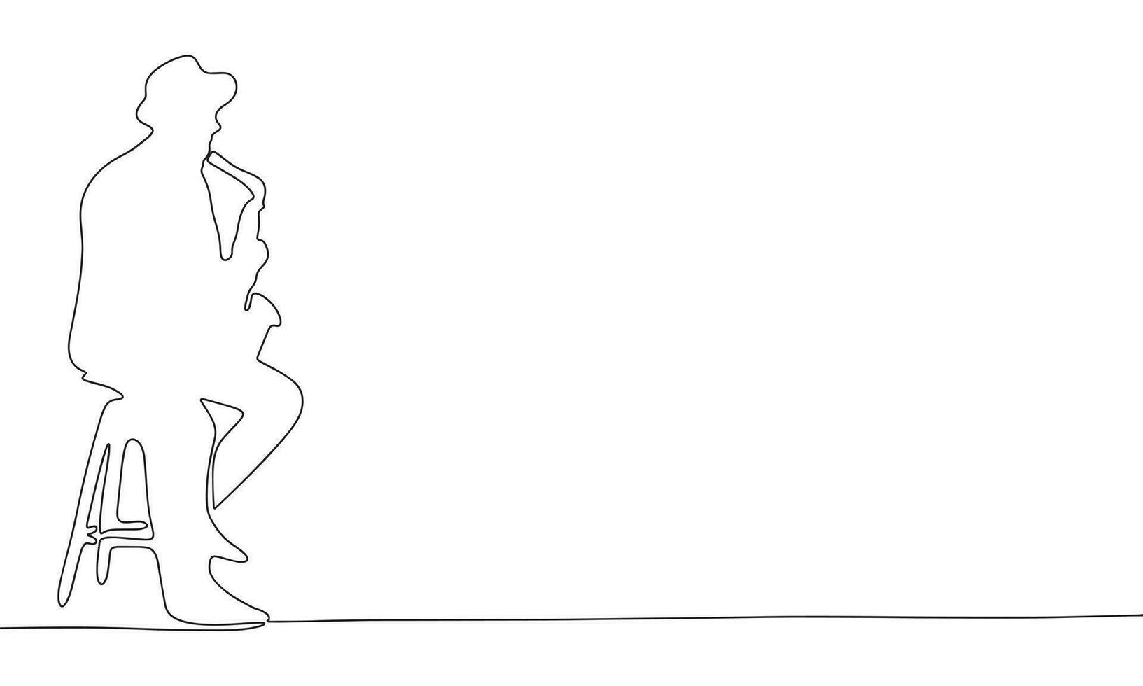 Man saxophonist one line continuous vector illustraiton. Concept music banner. Line art, outline silhouette