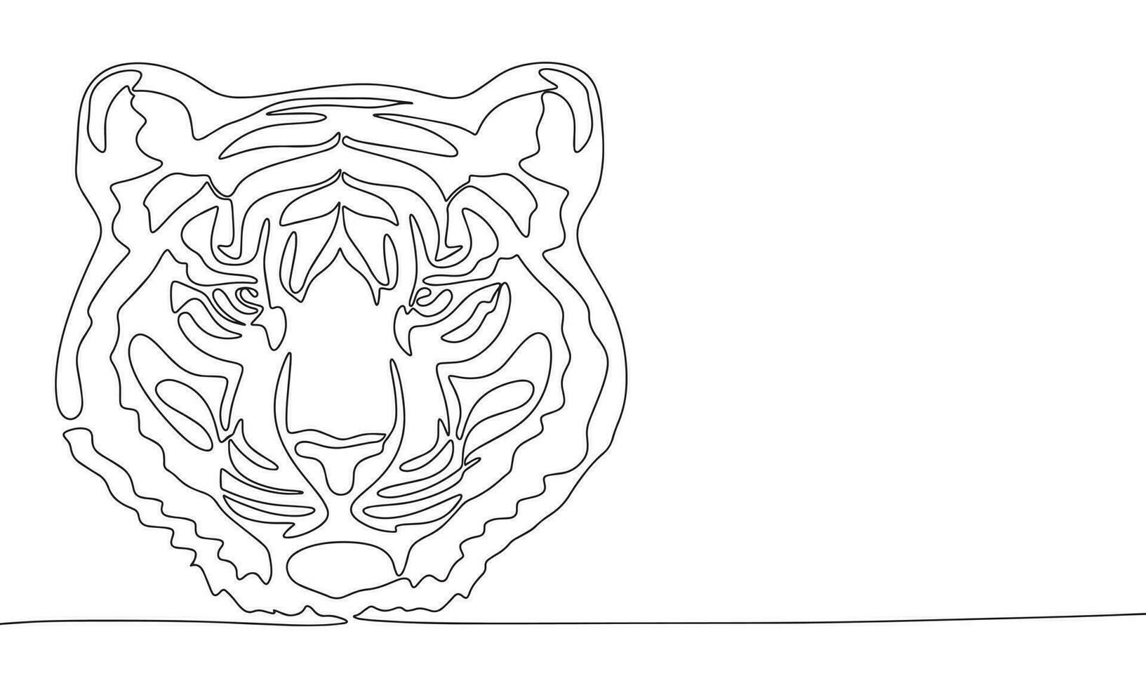 Tiger head one line continuous vector illustraiton. Concept wild animal zoo banner. Line art, outline silhouette