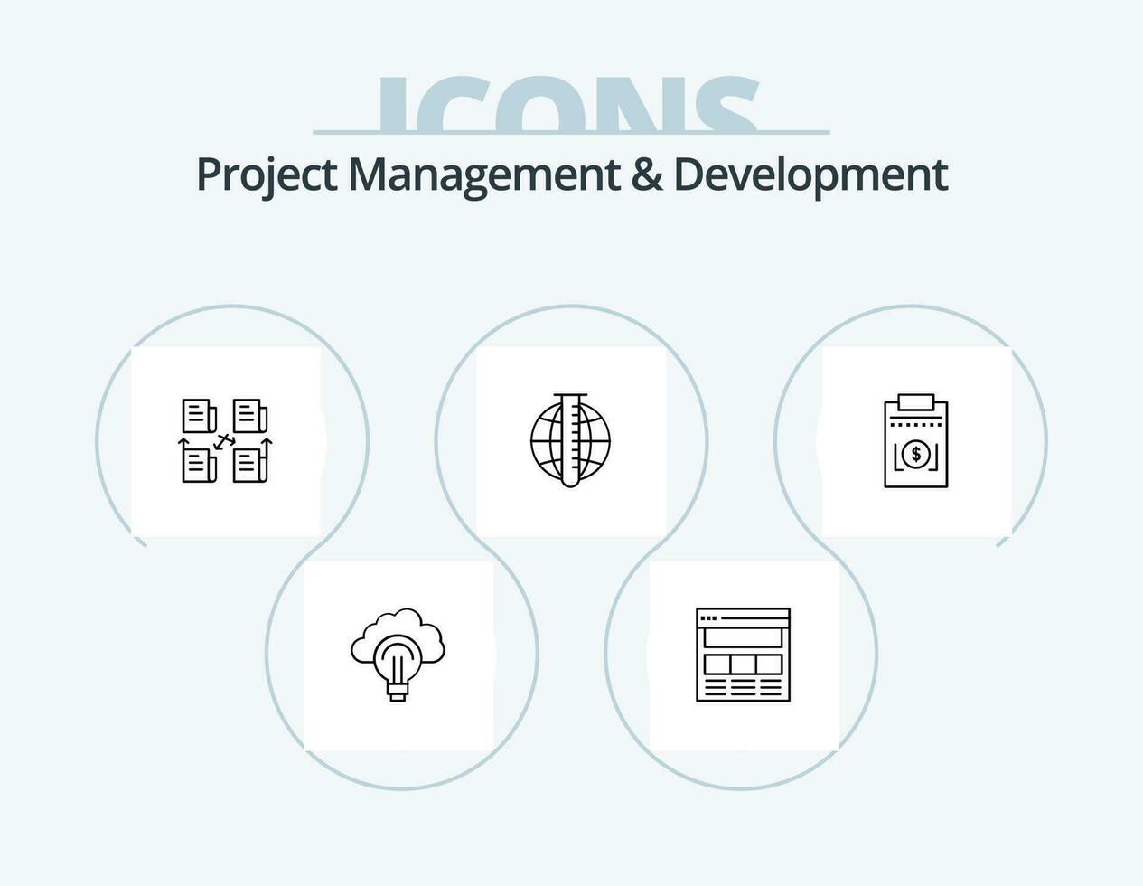 Project Management And Development Line Icon Pack 5 Icon Design. offer. initial. license to work. business. id vector