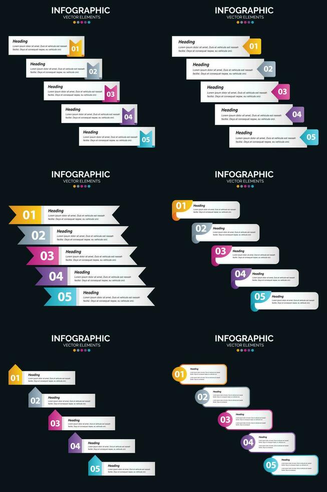 Vector 6 Infographics Pack Presentation slide template 5 Steps cycle diagrams and timelines