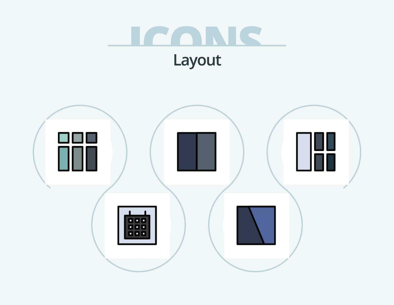 Layout Line Filled Icon Pack 5 Icon Design. ux. layout. collage. section. golden vector