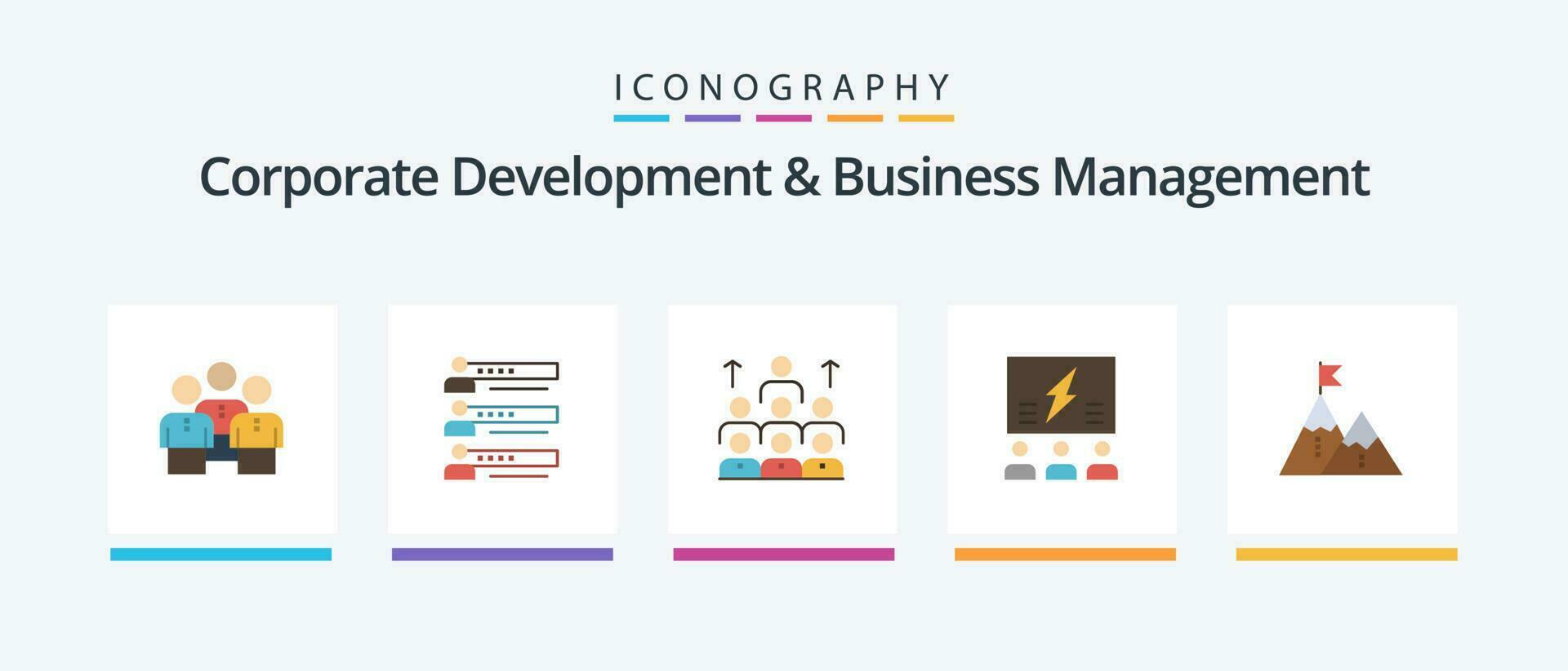Corporate Development And Business Management Flat 5 Icon Pack Including leadership. business. graphs. workforce. statistics. Creative Icons Design vector