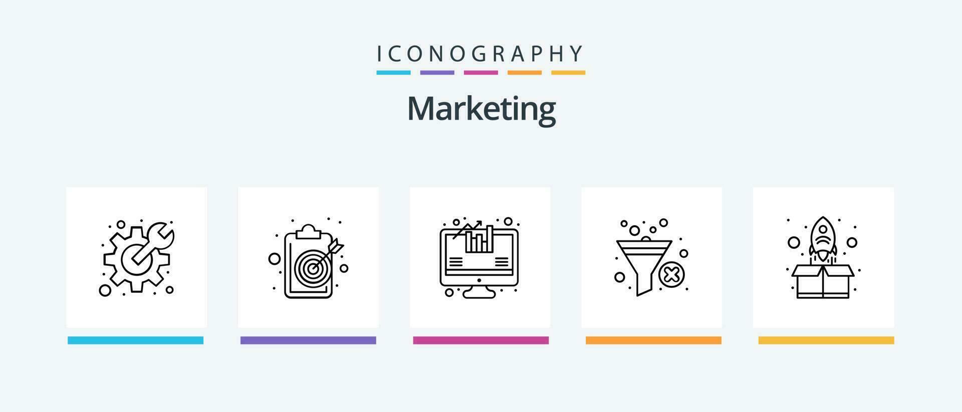Marketing Line 5 Icon Pack Including news. ads. customer satisfaction. package. start. Creative Icons Design vector