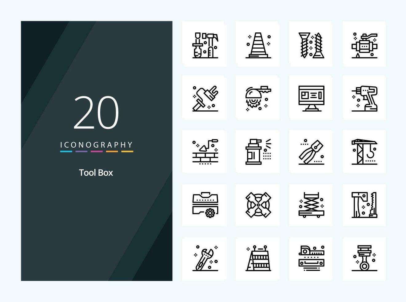 Icono de esquema de 20 herramientas para presentación vector
