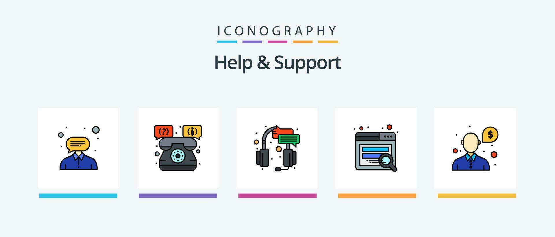 Help And Support Line Filled 5 Icon Pack Including support. help. help. call. call deflection. Creative Icons Design vector