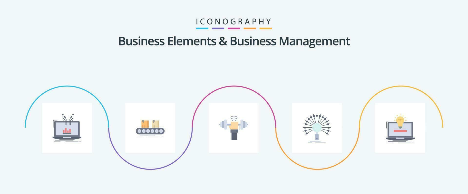 Business Elements And Business Managment Flat 5 Icon Pack Including informational. data. factory. sport. lifting vector