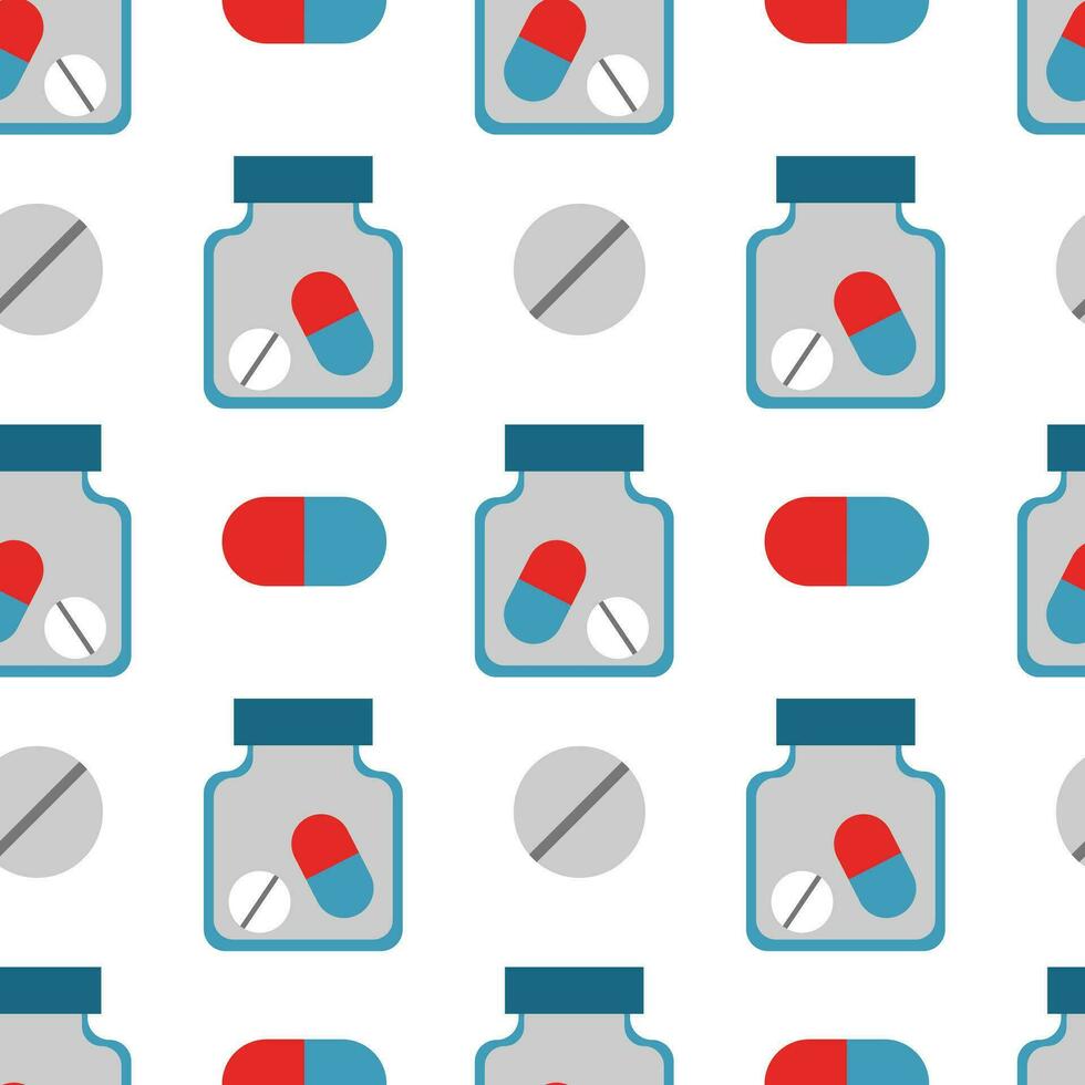 Pills and drugs in jars, seamless pattern, vector. vector