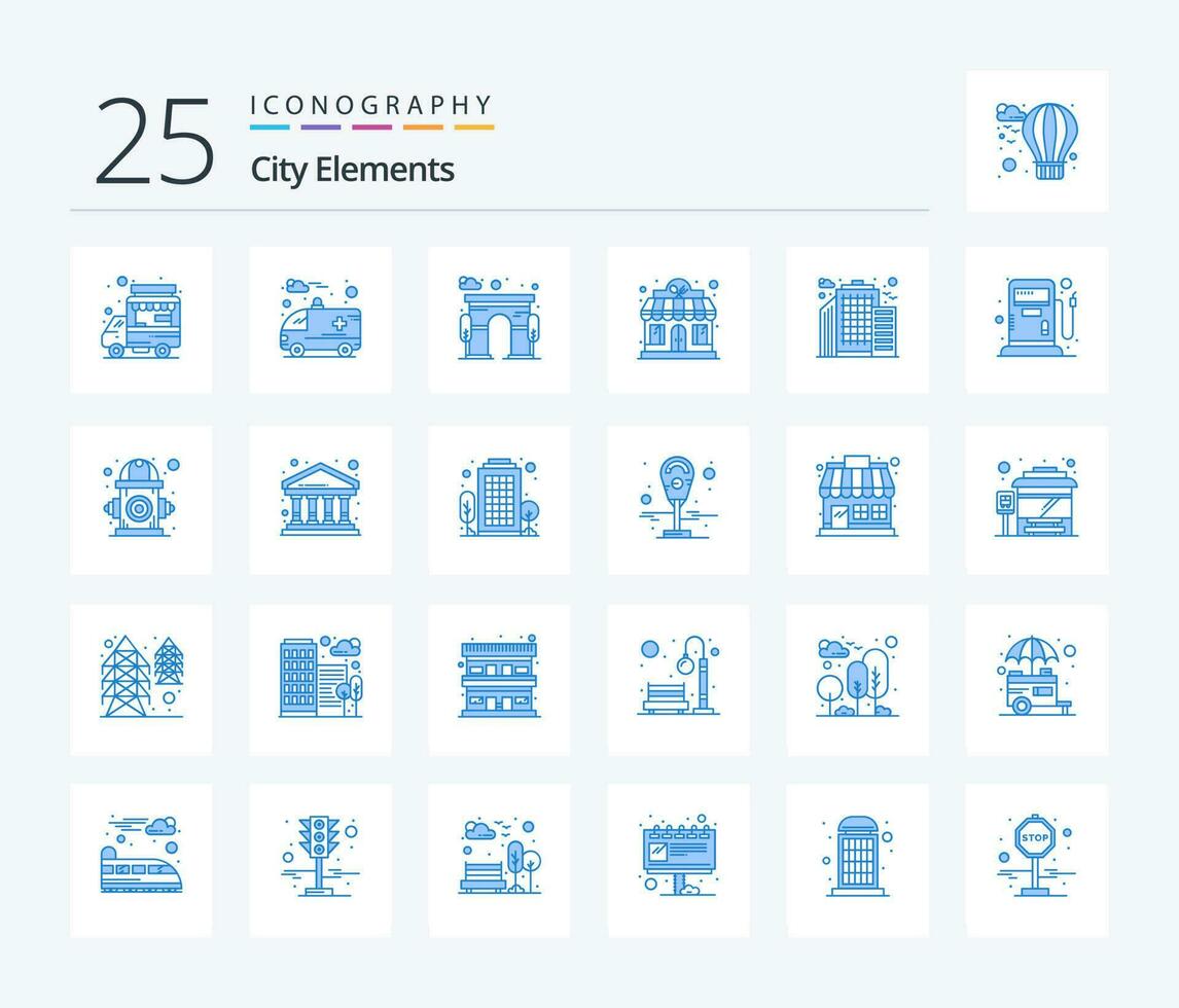 City Elements 25 Blue Color icon pack including office. building. city. store. restaurant vector
