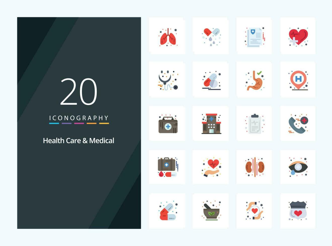 20 Health Care And Medical Flat Color icon for presentation vector