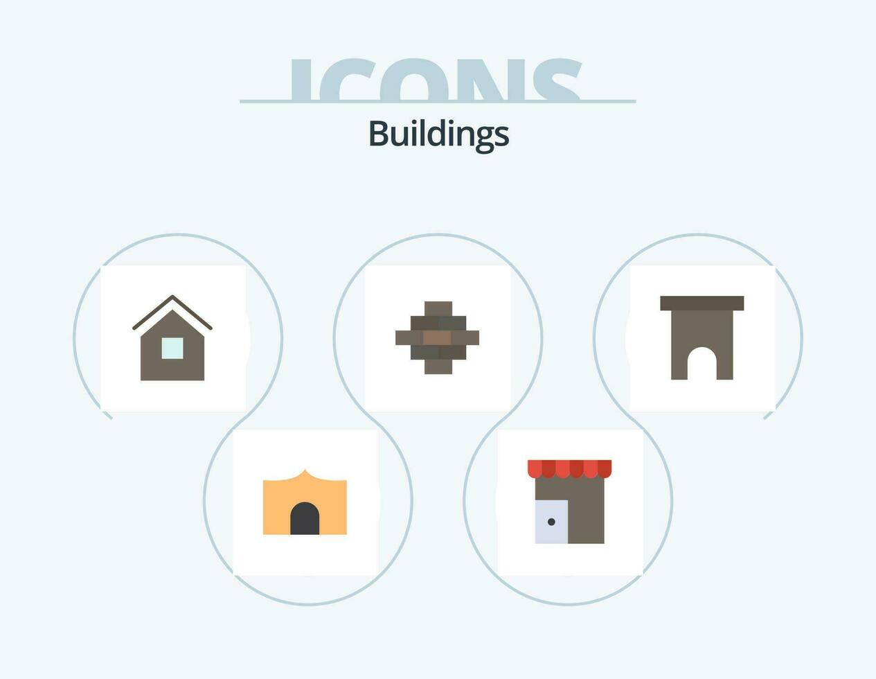 Buildings Flat Icon Pack 5 Icon Design. store. marketplace. hut. institute building. construction vector