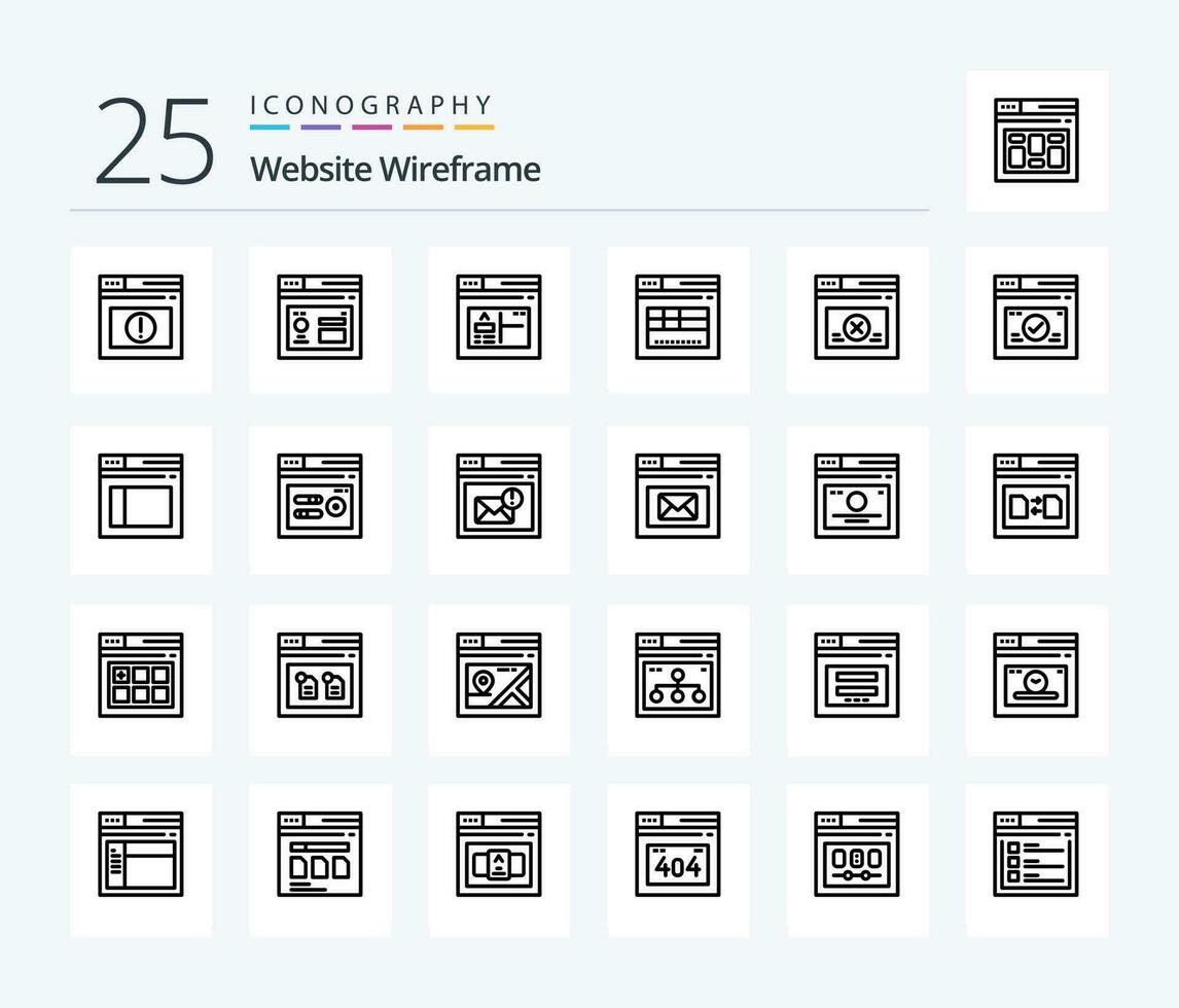 Website Wireframe 25 Line icon pack including performance. website. application. web. page vector