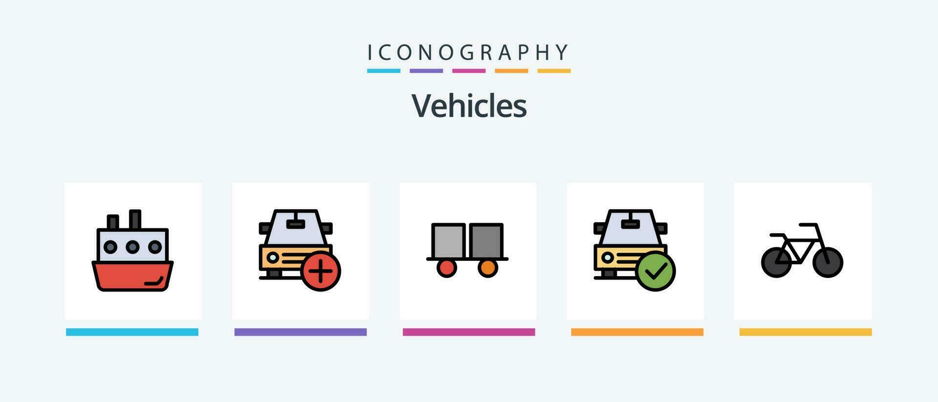 vehículos línea lleno 5 5 icono paquete incluso apagado. desactivado. vehículos coche. máquina elevadora camión. creativo íconos diseño vector