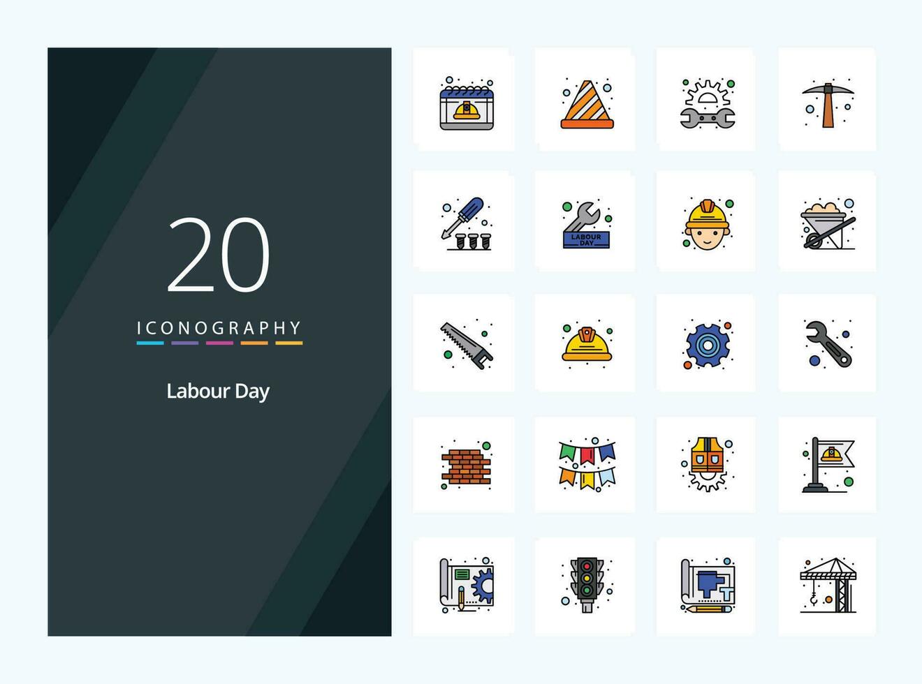 20 Labour Day line Filled icon for presentation vector