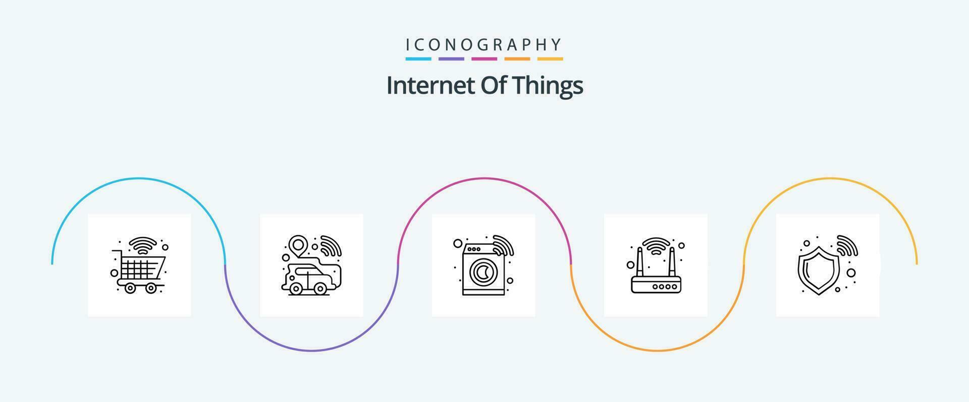 Internet de cosas línea 5 5 icono paquete incluso Wifi. proteger. máquina. cortafuegos enrutador vector