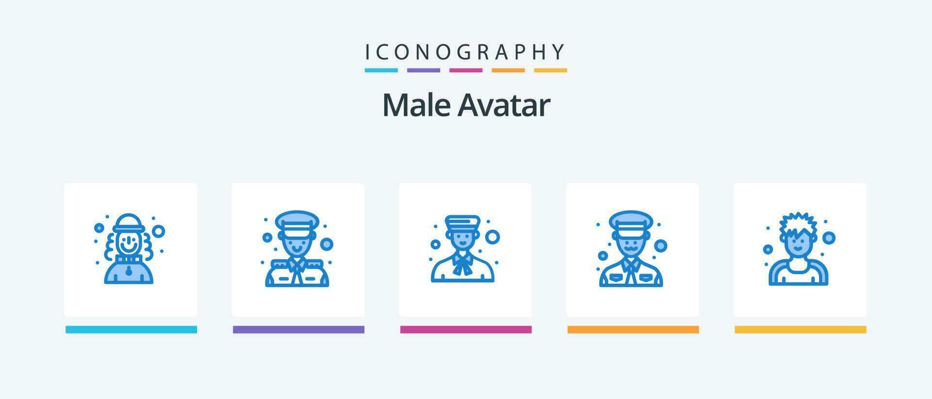Male Avatar Blue 5 Icon Pack Including exerciser. police. avatar. military. professional. Creative Icons Design vector