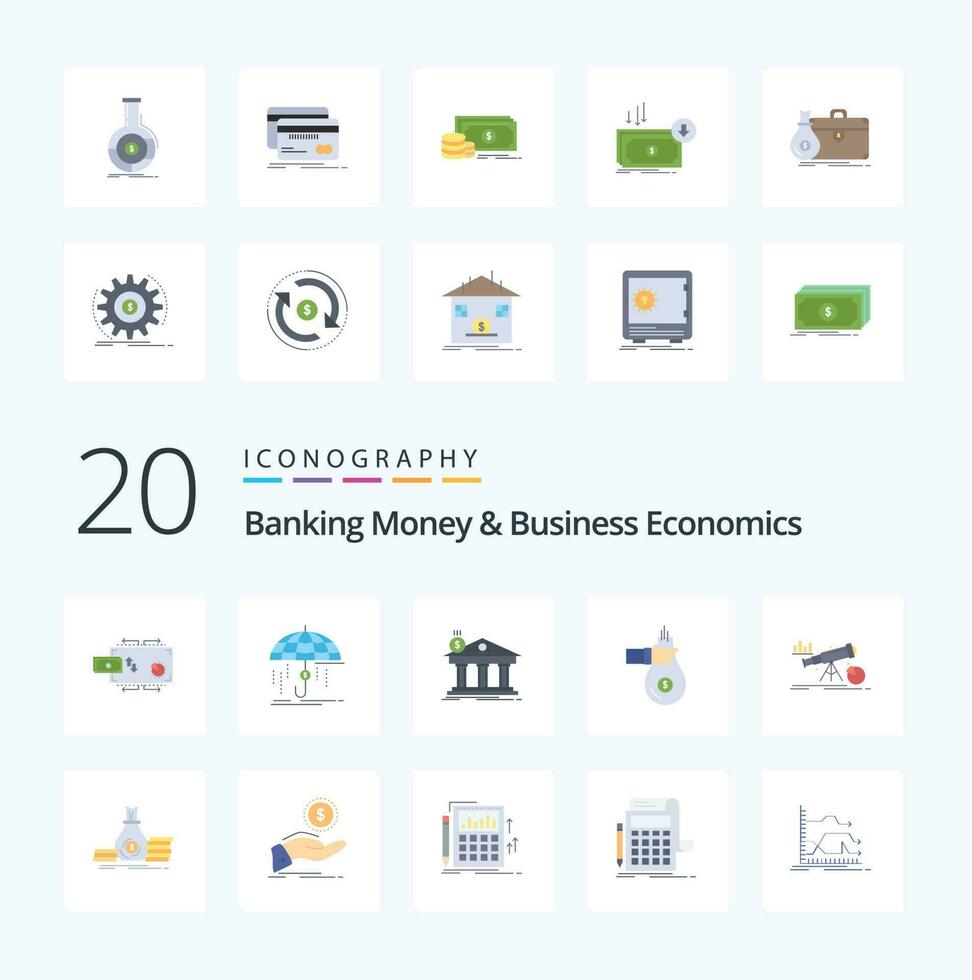 20 Banking Money And Business Economics Flat Color icon Pack like give bag money federal banking vector