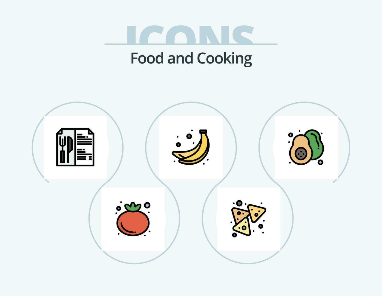 comida línea lleno icono paquete 5 5 icono diseño. fiesta. alimento. alimento. barbacoa comida vector