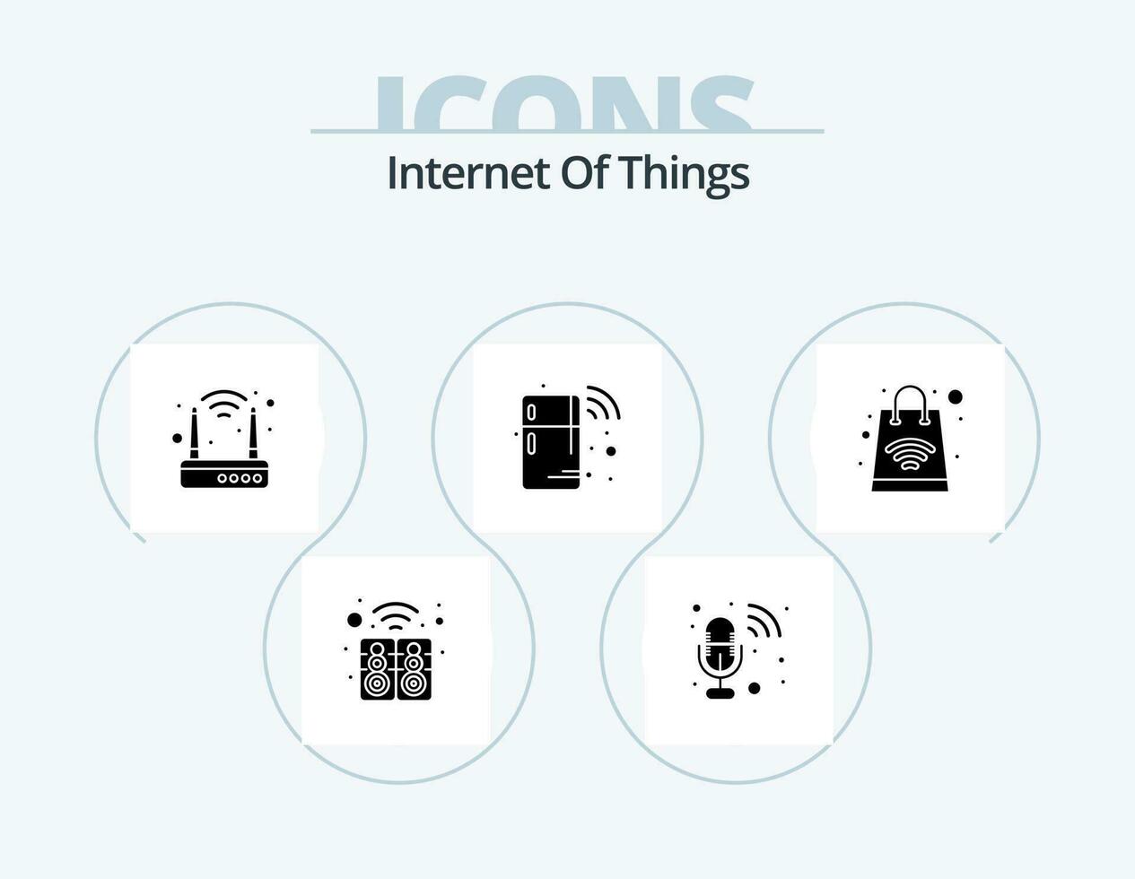 Internet Of Things Glyph Icon Pack 5 Icon Design. shopping. bag. sound. technology. fridge vector