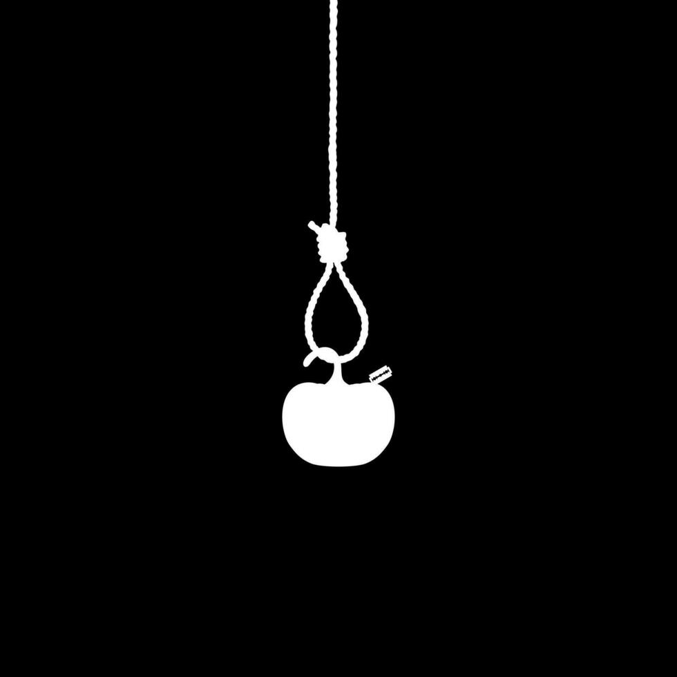 Scary Bloody Pumpkin with Razor Blade hanging on gallows for sign, symbol and Halloween art illustration. Vector Illustration