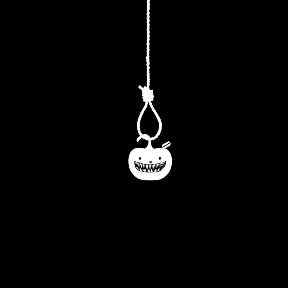 Scary Bloody Pumpkin with Razor Blade hanging on gallows for sign, symbol and Halloween art illustration. Vector Illustration