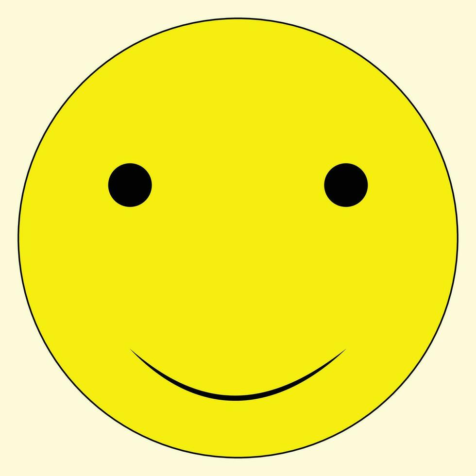 A simple smiling face, yellow and black circular face, suitable for social media posts and signs and tags and banners, suitable for icon and symbol and kids birthday cards, minimal drawing style vector
