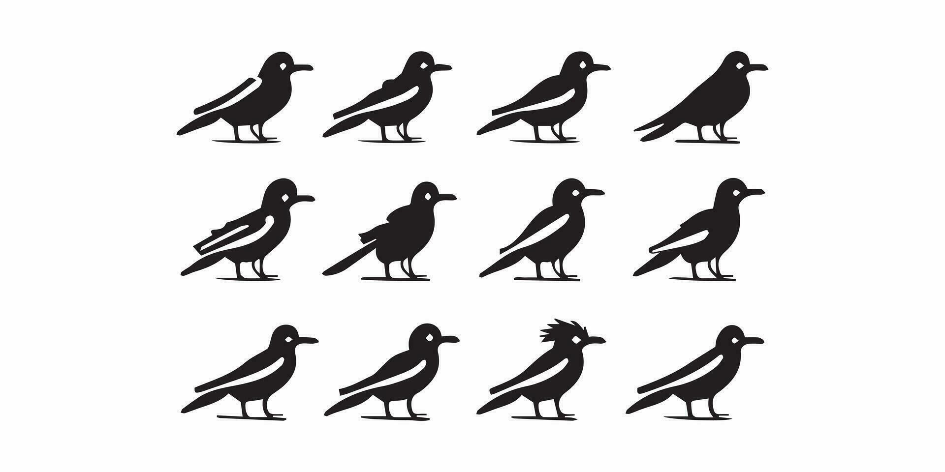Tropical wild bird black silhouettes icons set isolated vector illustration