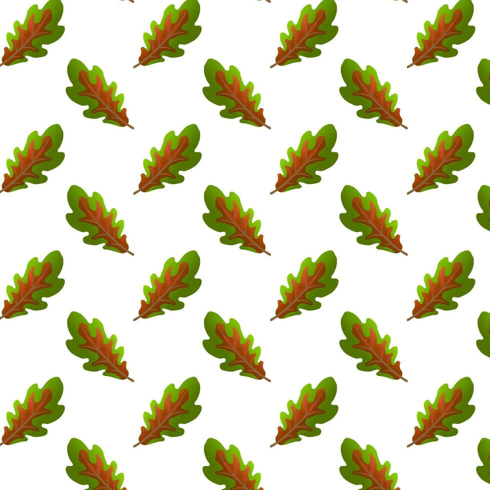 Seamless pattern color oak leaves. Autumn vector object isolated on white. Cartoon fallen foliage, dry tree leaf of gradient color, design element, sign or symbol. vector illustration