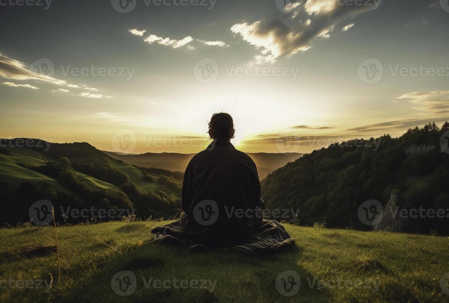 meditando en naturaleza - generativo ai foto