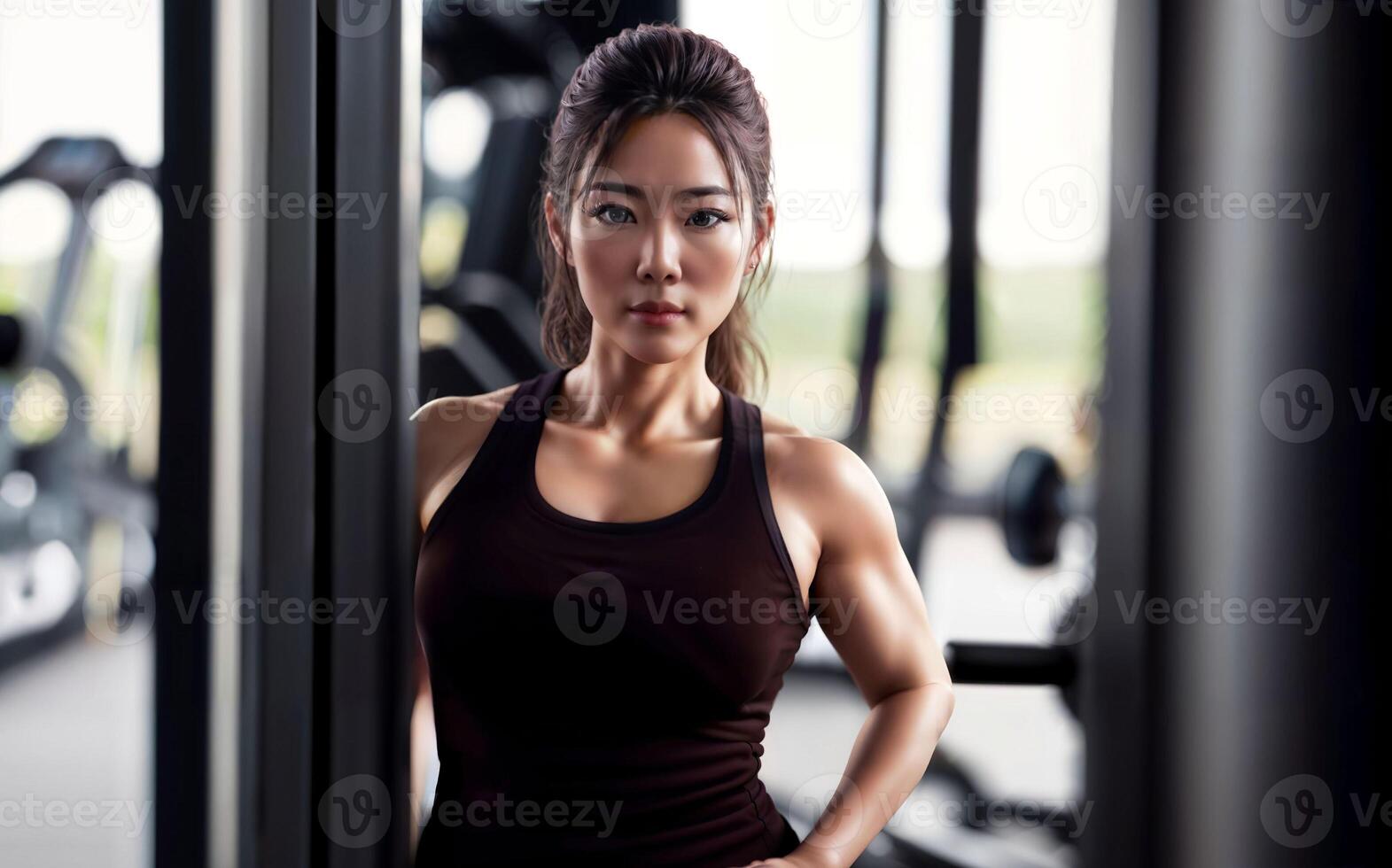 healthy middle aged lady woman in sport wear at gym, photo
