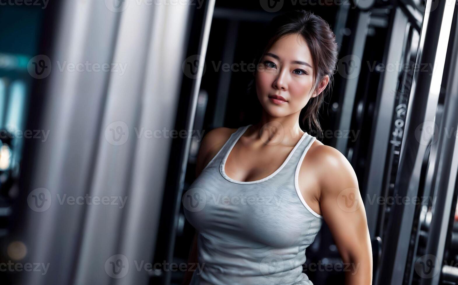 healthy middle aged lady woman in sport wear at gym, photo