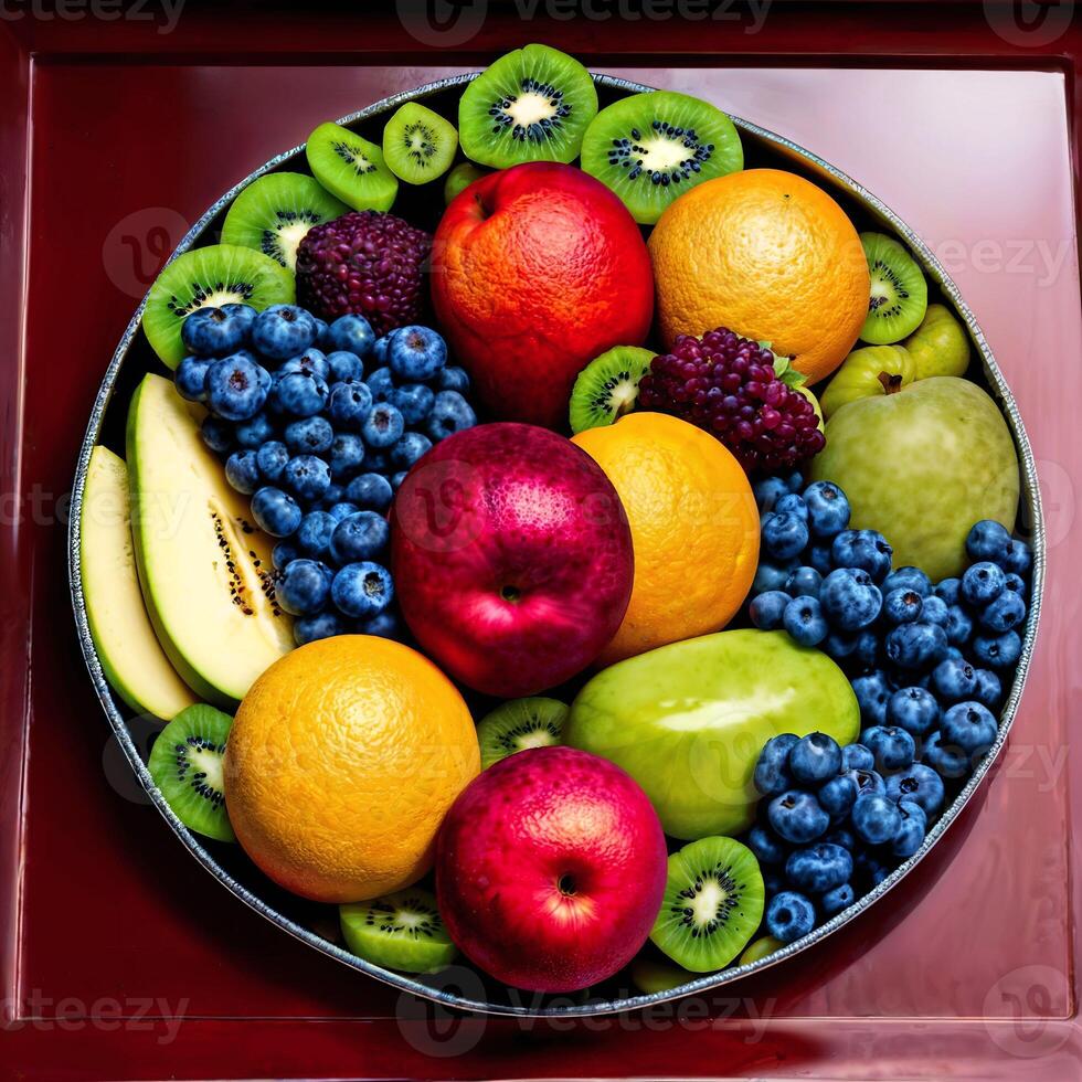 close up of fruit tray on table, photo