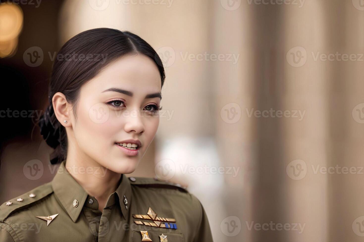 photo of asian woman in Thai police officer uniform,