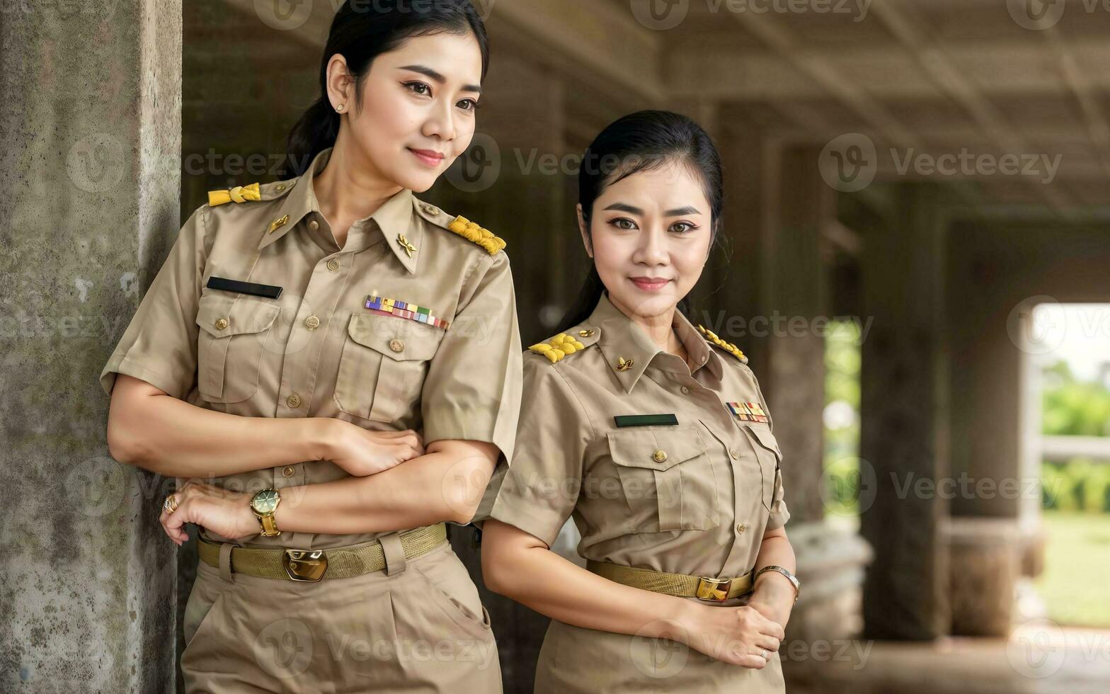 photo of middle aged asian woman in Thai teacher uniform, generative AI