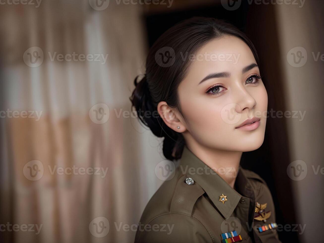 photo of asian woman in Thai police officer uniform,