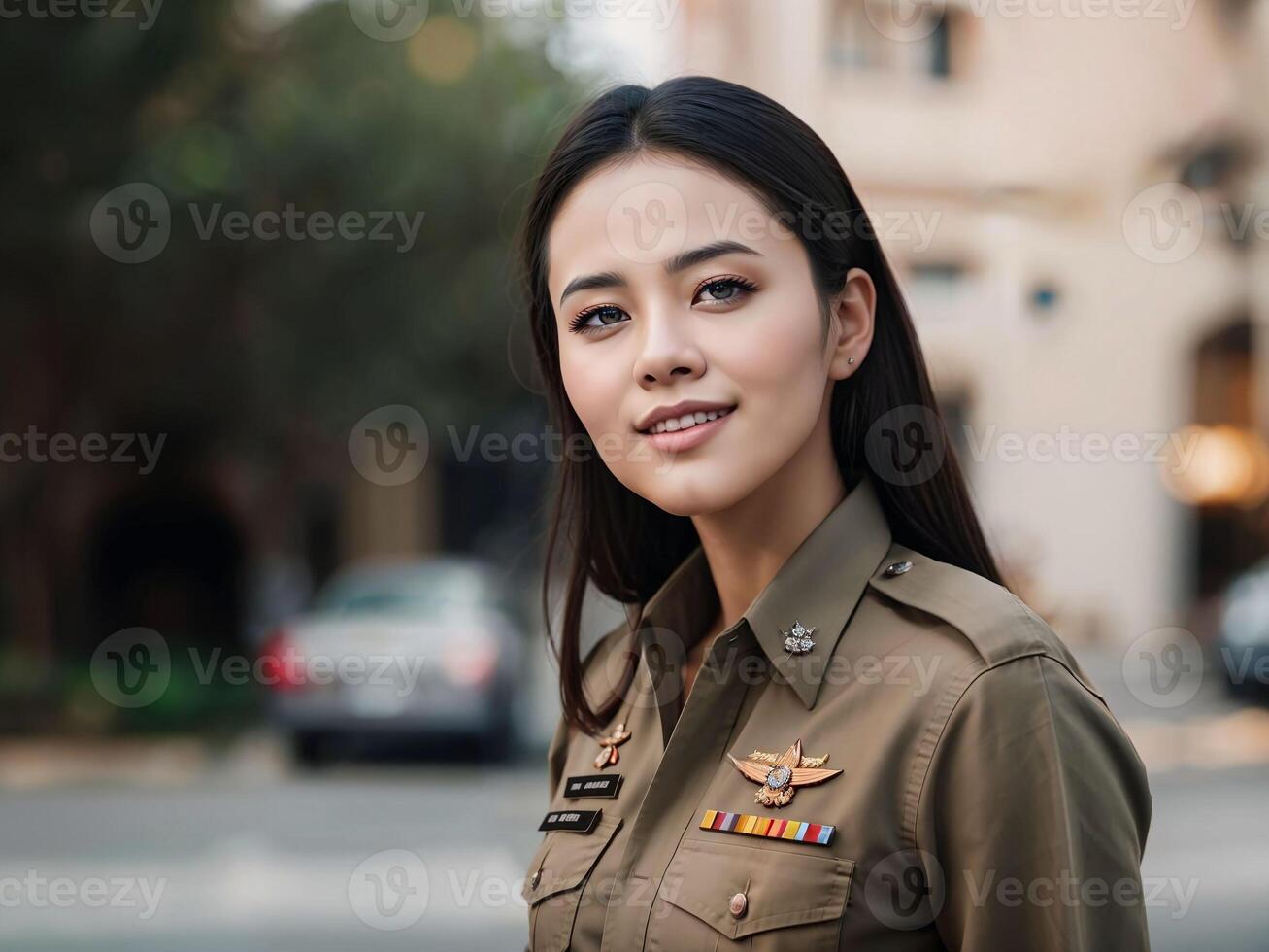 foto de asiático mujer en tailandés policía oficial uniforme, generativo ai