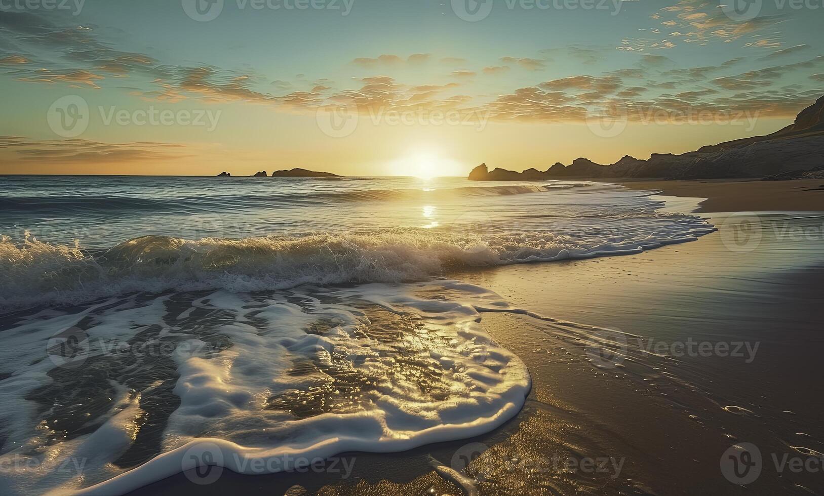 puesta de sol en el playa - generativo ai foto