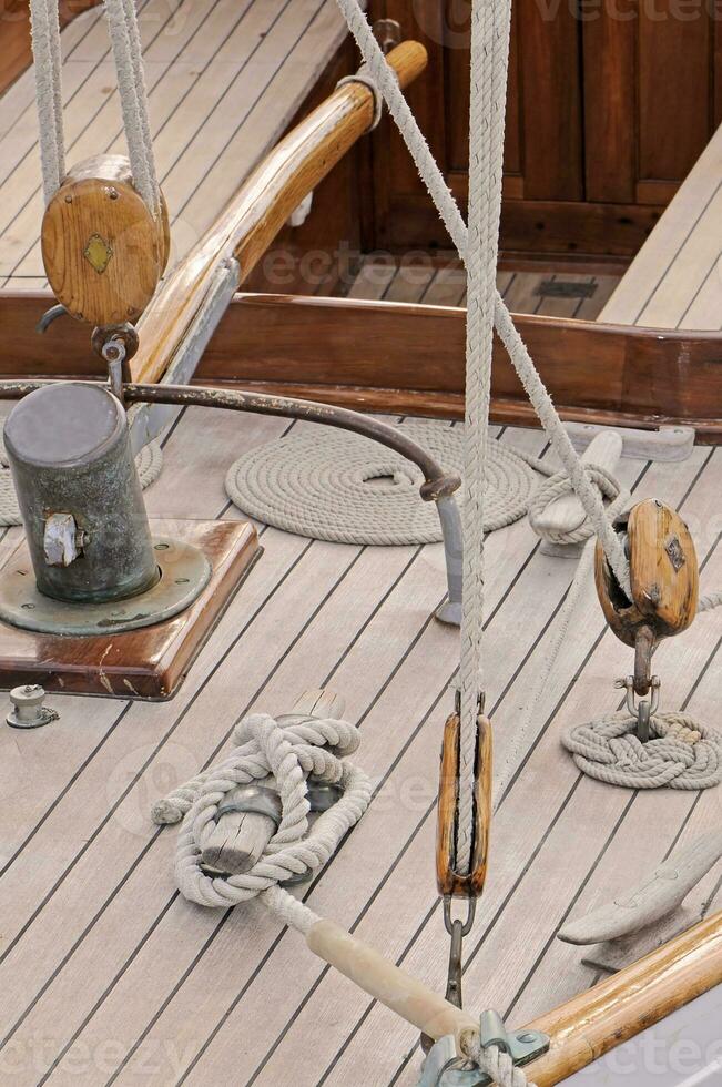 Old Wooden Sailboat Deck photo