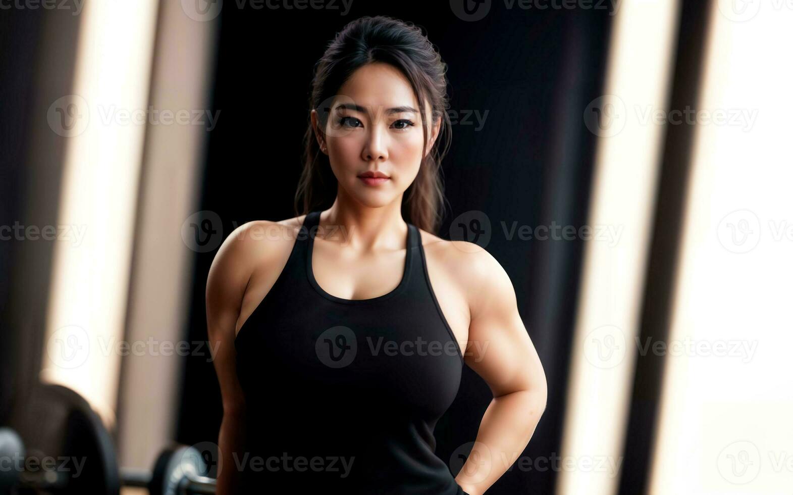healthy middle aged lady woman in sport wear at gym, generative AI photo