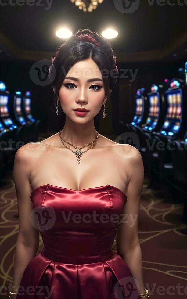 beautiful woman at luxury casino gambling, generative AI photo