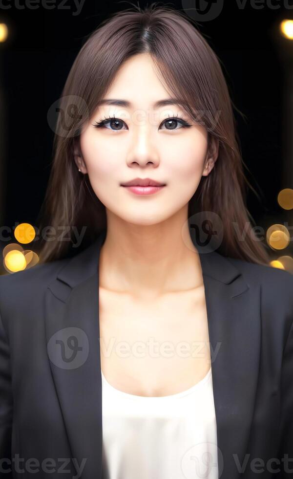 happy pretty asian woman at the street, photo