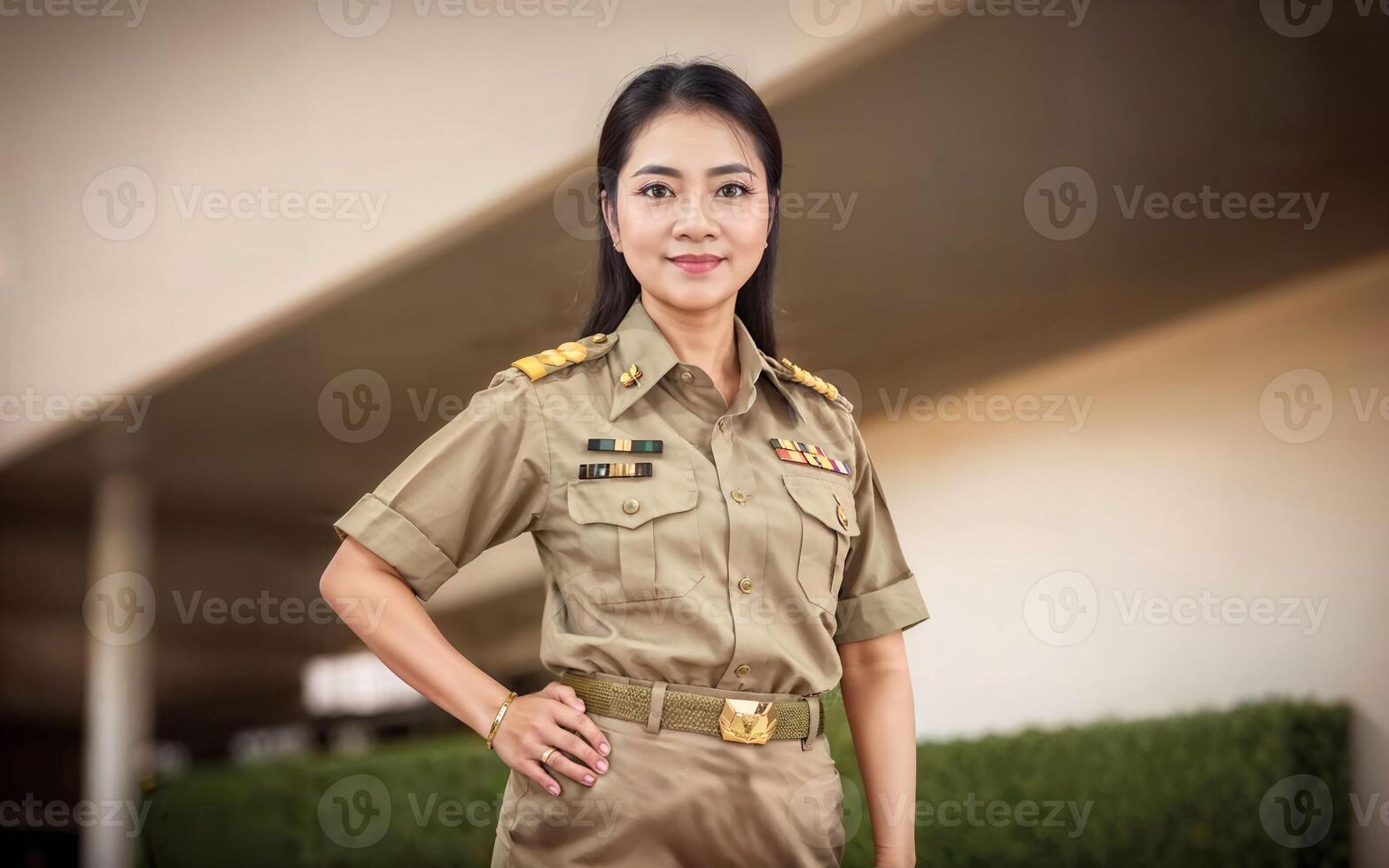 foto de medio Envejecido asiático mujer en tailandés profesor uniforme, generativo ai