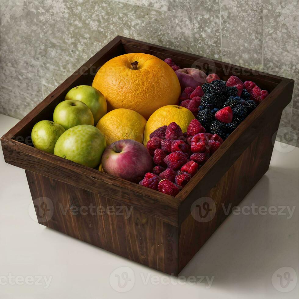 close up of fruit tray on table, generative AI photo