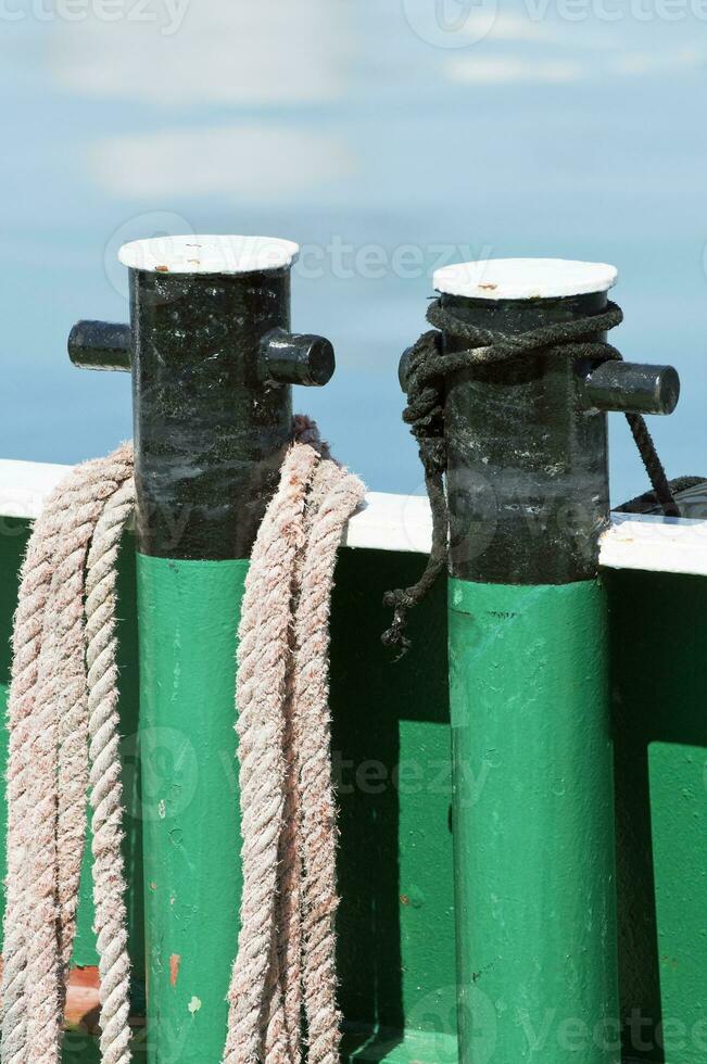 Close up of boat - mooring bitt photo