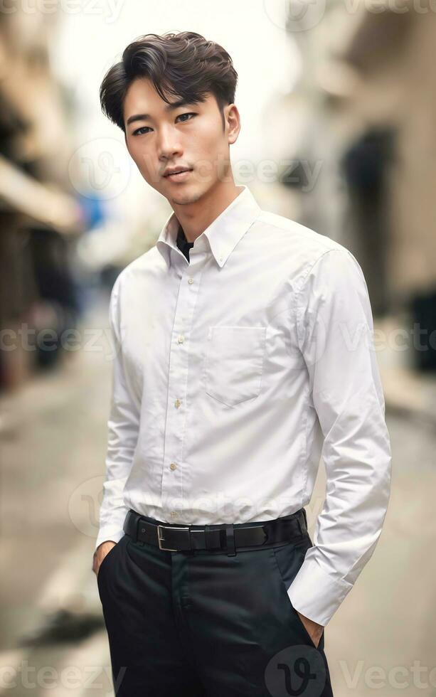 tailandés personas en Tailandia técnico Universidad uniforme blanco camisa y pantalón, generativo ai foto