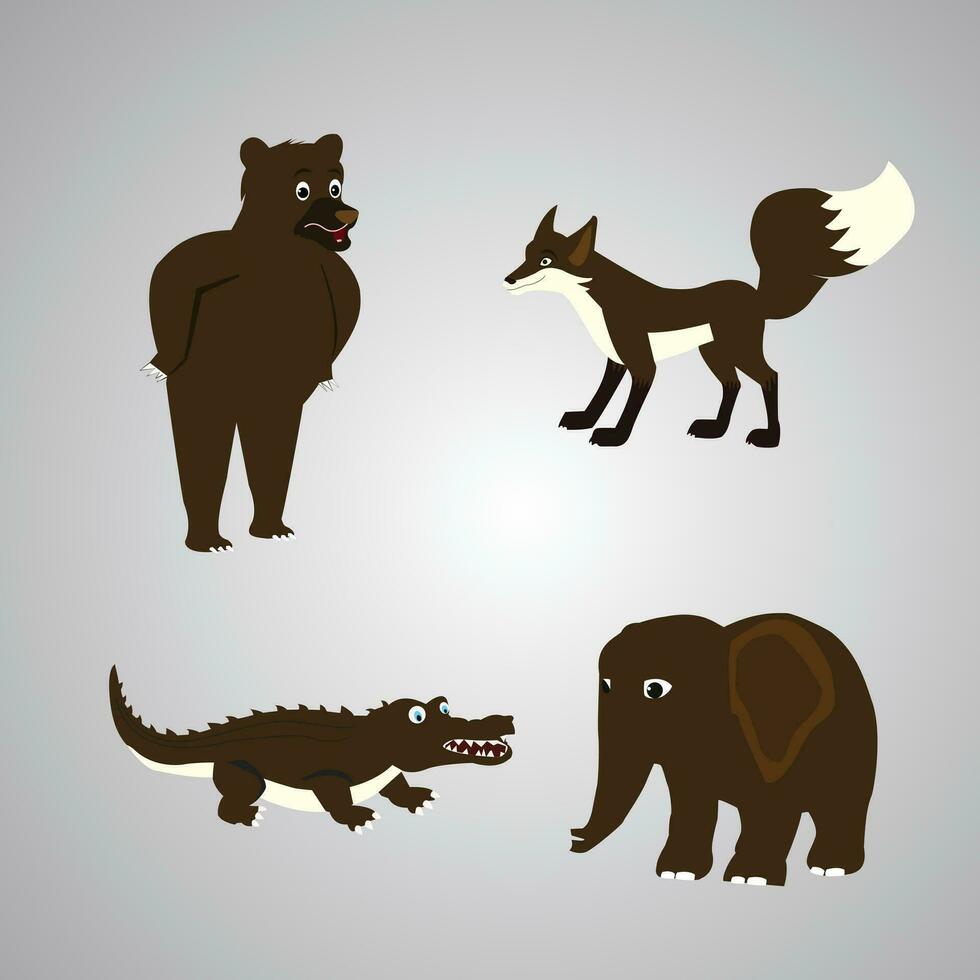 Vector illustration set of funny exotic animals on a white background.