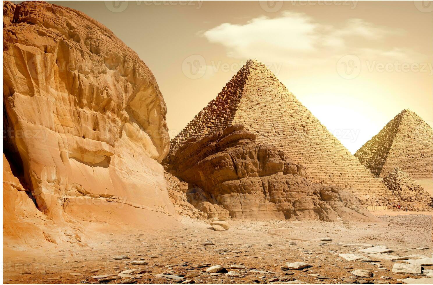 Pyramid and mountains photo