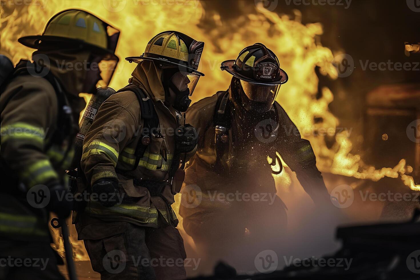 Firefighters fighting a fire photo
