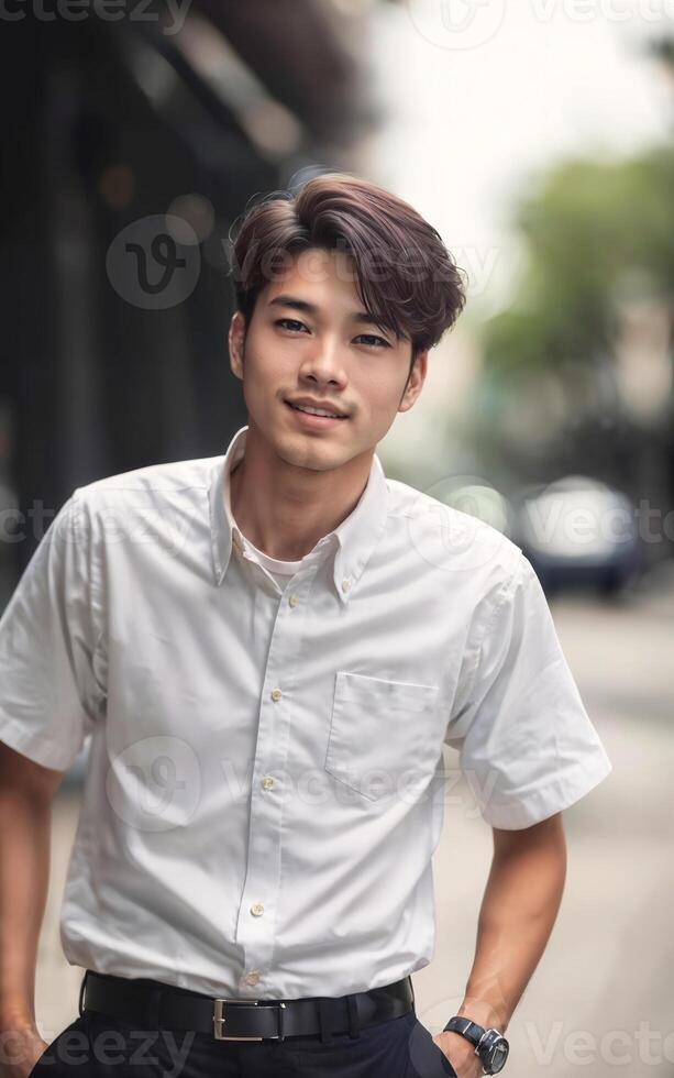 Thai people in thailand technical college uniform white shirt and pant, photo