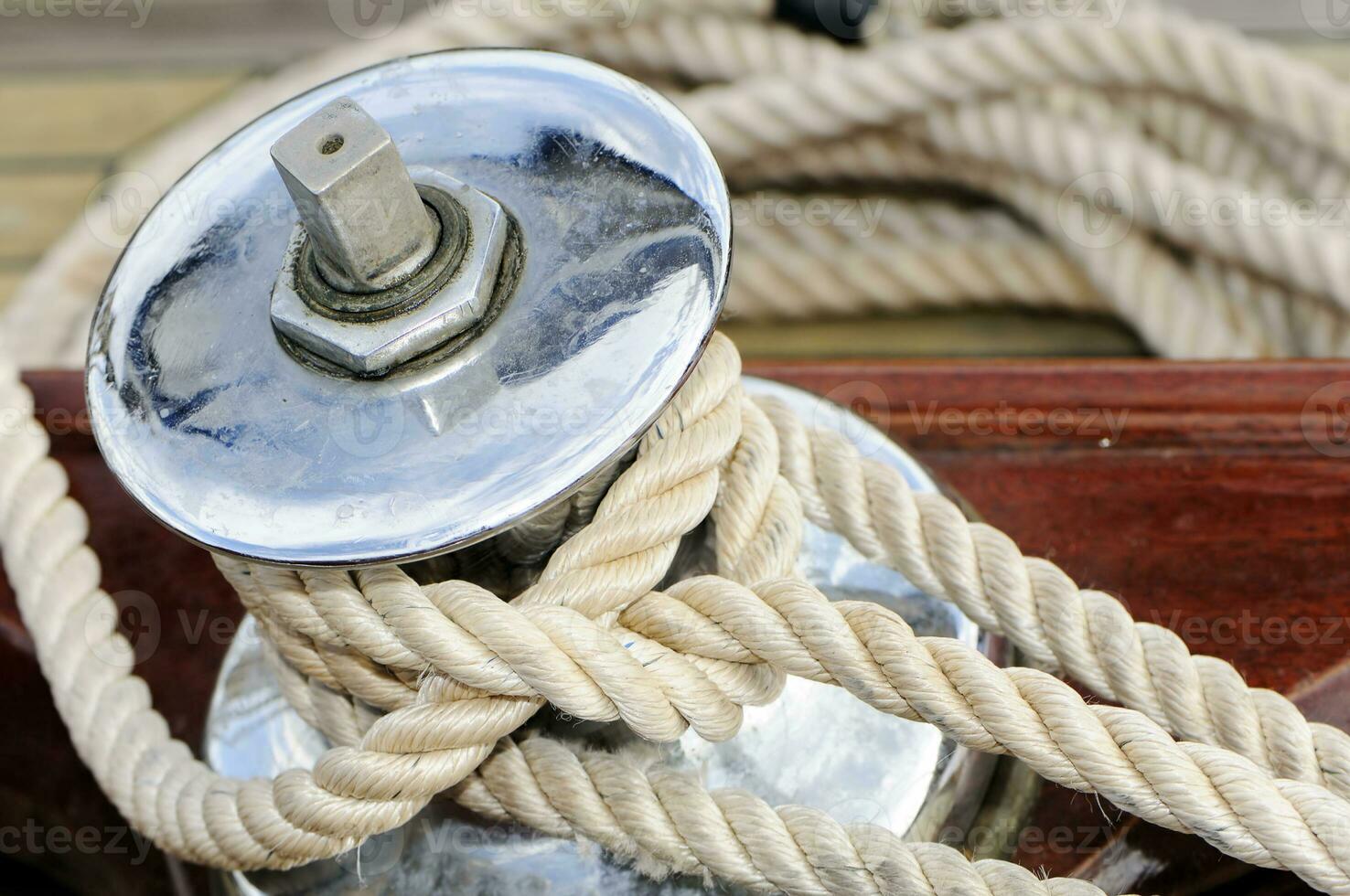 Winch and Rope on Sailboat photo